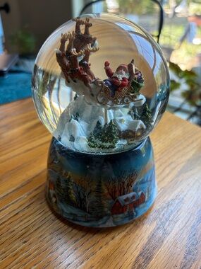 Musical Christmas Snow Globe with Santa Reindeer and Sleigh - White/Green/Blue